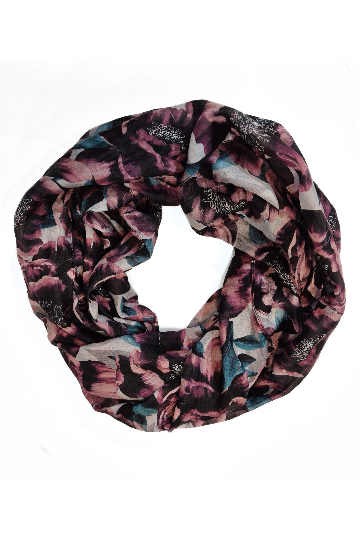 Amina tuubisilkkihuivi t.rosa – 100 % silkkiä, kukkakuosi
