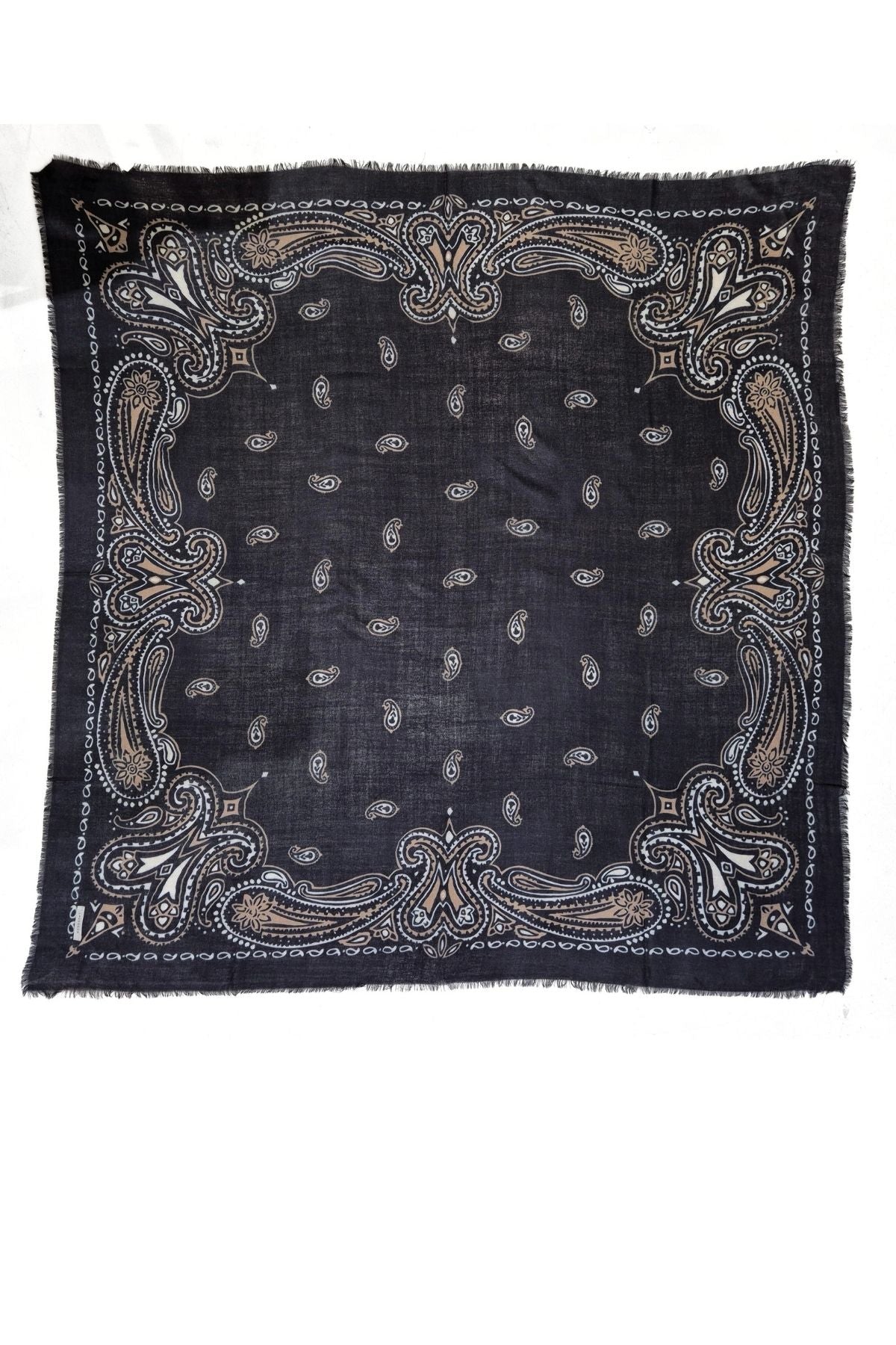 Levitettynä tasolle Bahia neliö villahuivi, nuorekas boho paisley kuosi, tumman sininen