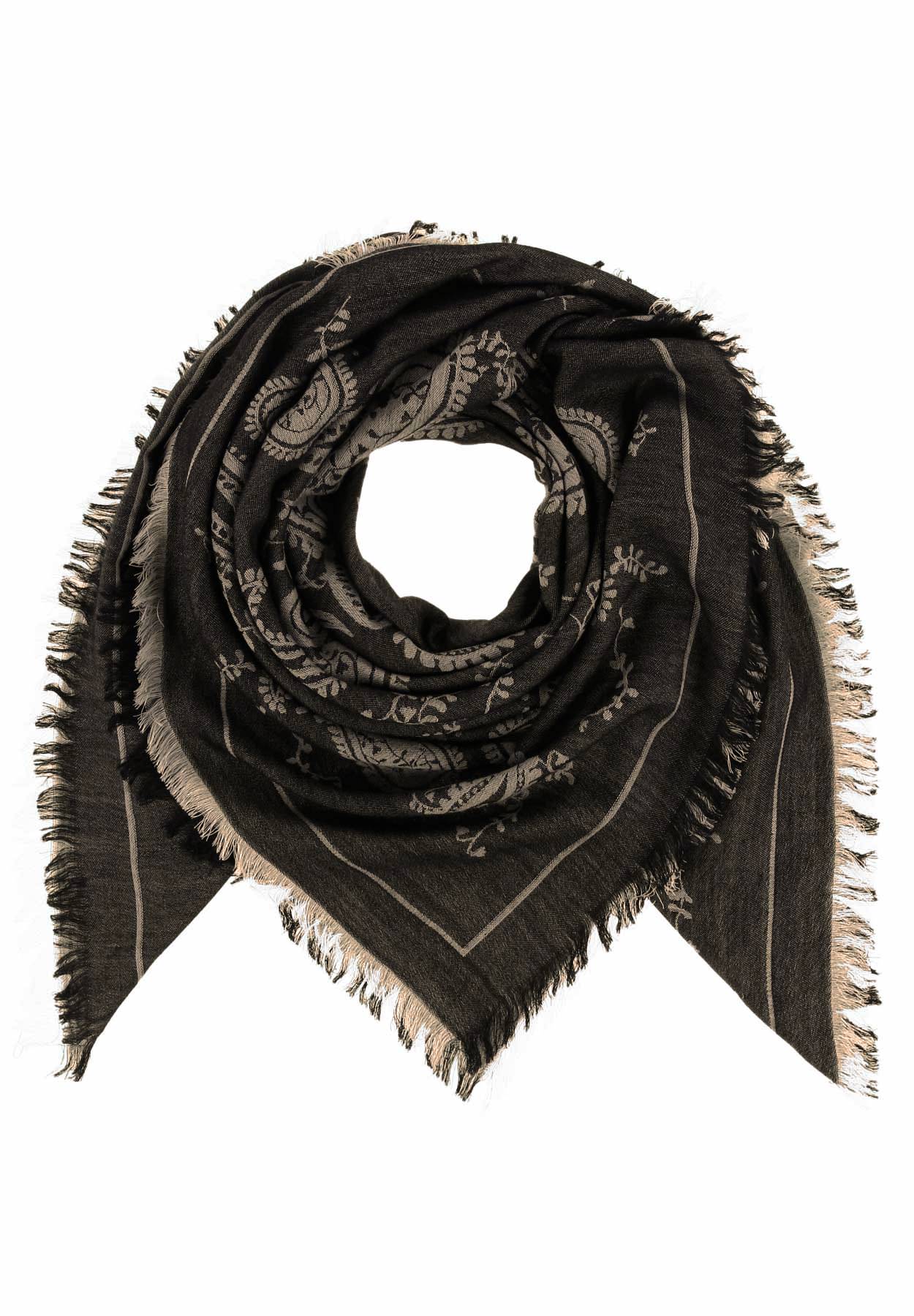 Veda - naisten kaulahuivi musta-beige jacquard-kudottu paisley kuvio - Lasessor