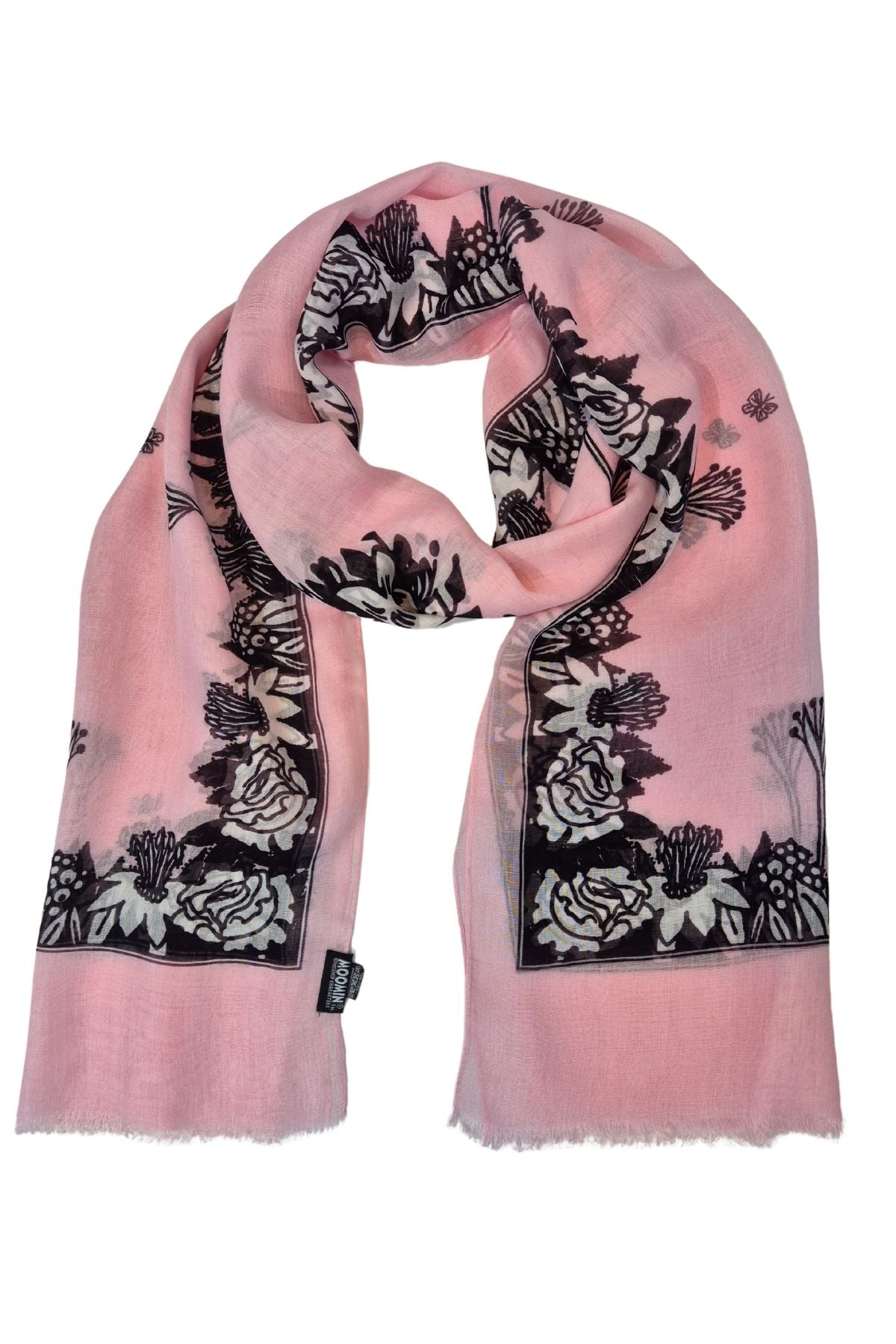 Vaaleanpunainen Halaus Muumi huivi lyocellista, kevyt ja mukava käytössä