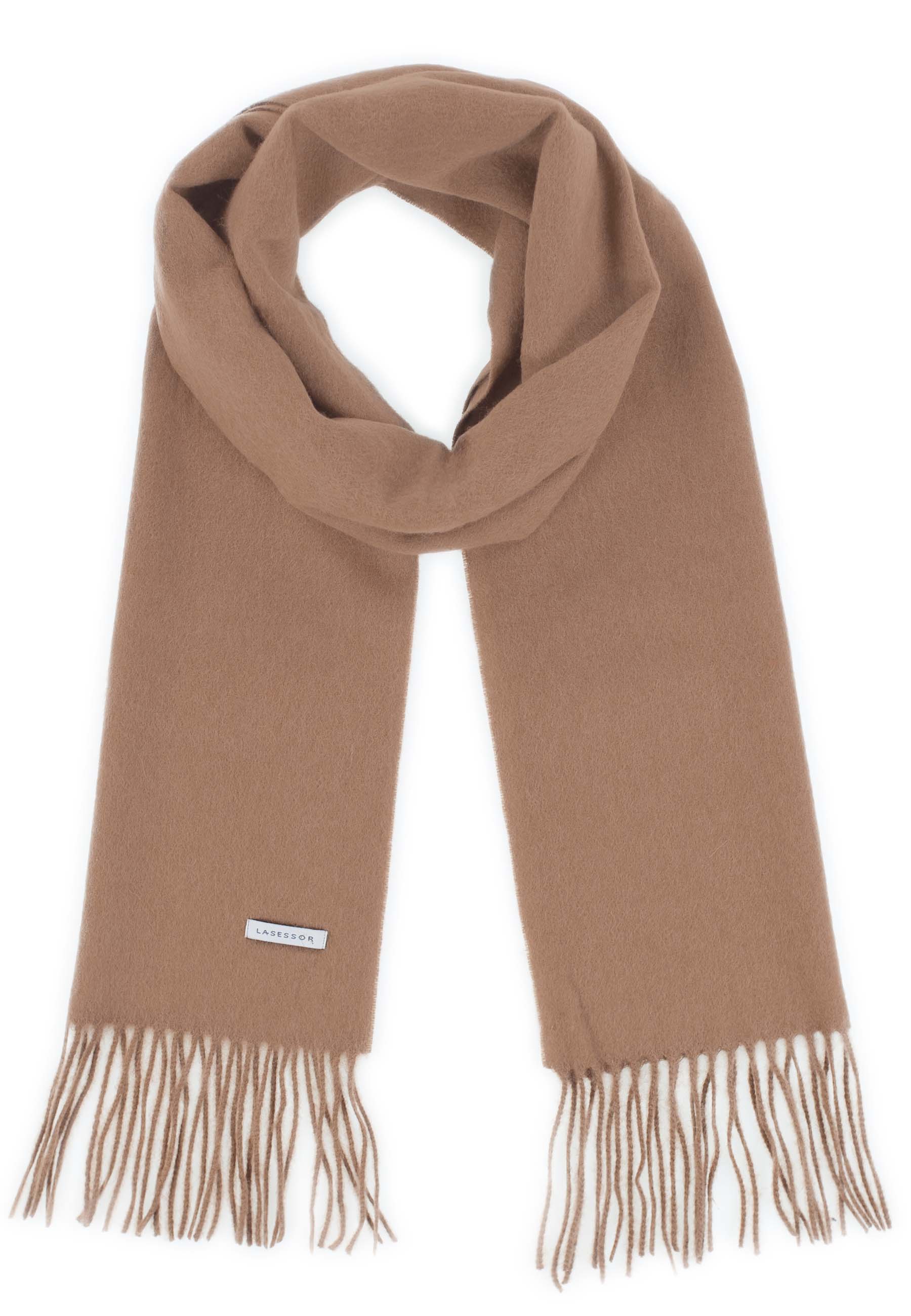 Huurre villakaulahuivi kuvattuna edestä valkoisella taustalla värissä beige.