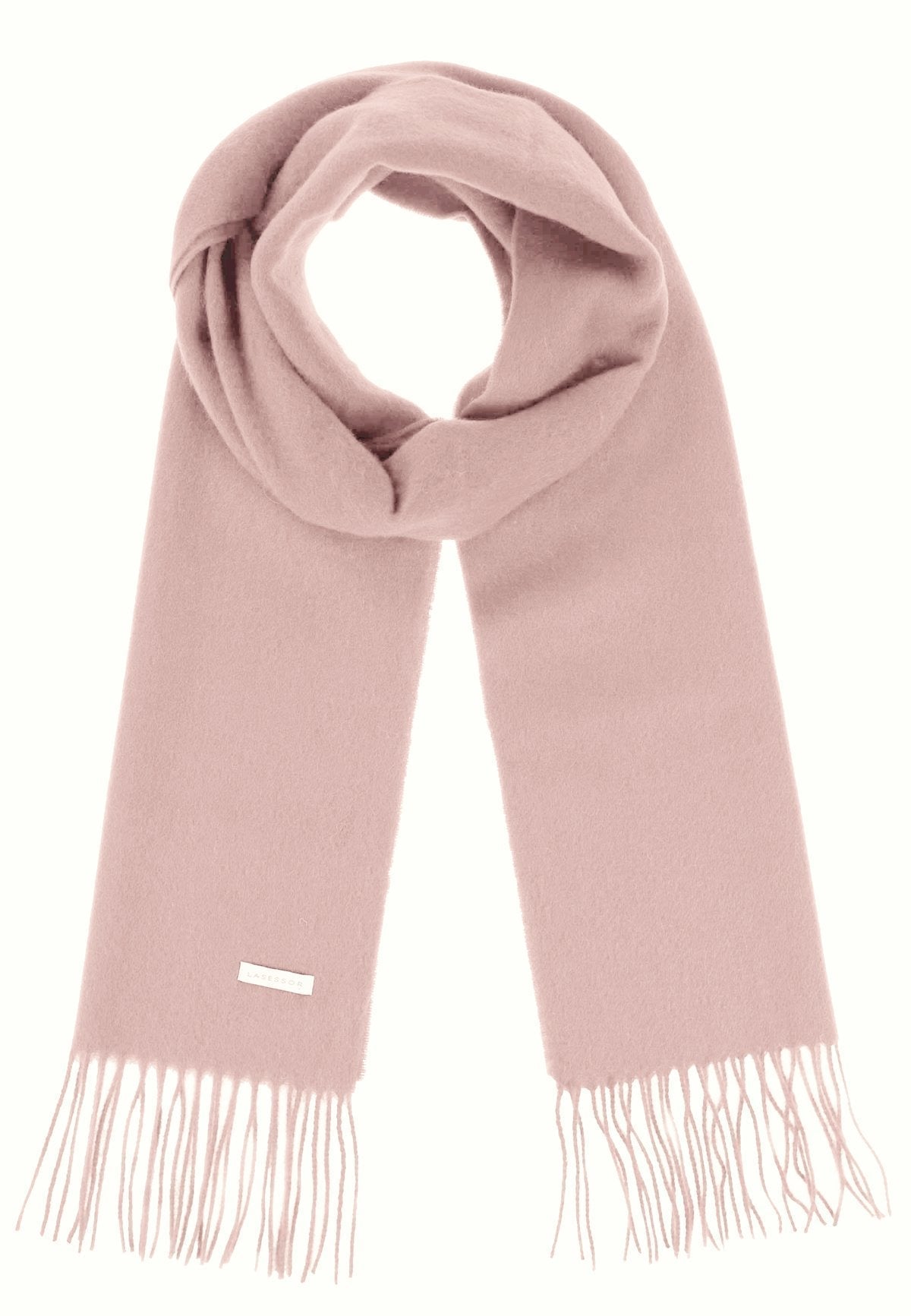 Huurre design villakaulahuivi kuvattuna edestä valkoisella taustalla värissä vaalena rosa.